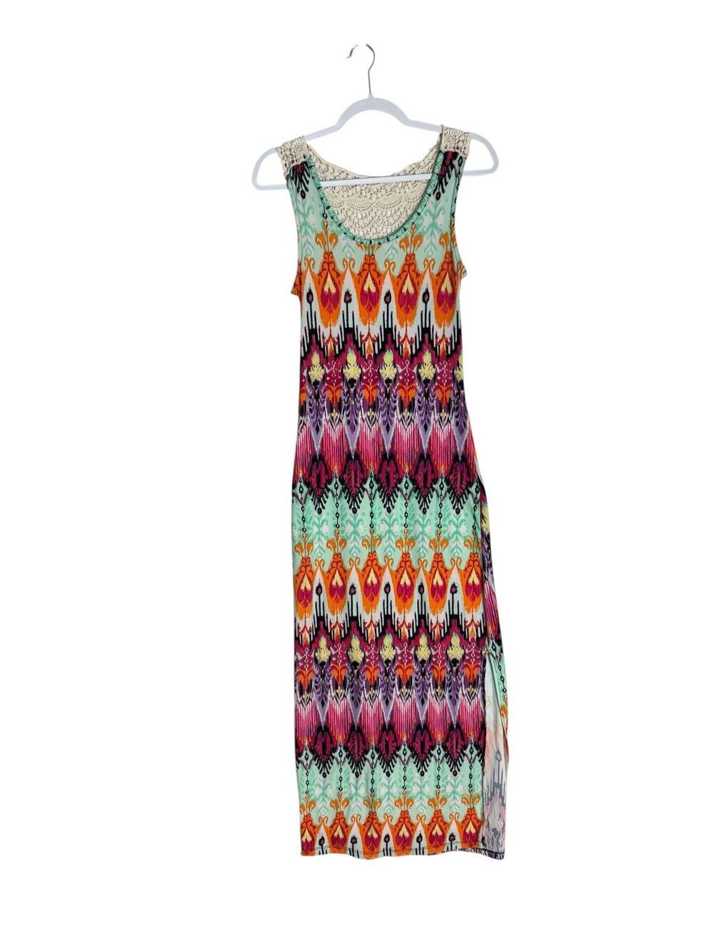 Rue21 Boho Festival Womens Maxi Dress Crochet Lace Aztec Ikat Tribal Print Sz M